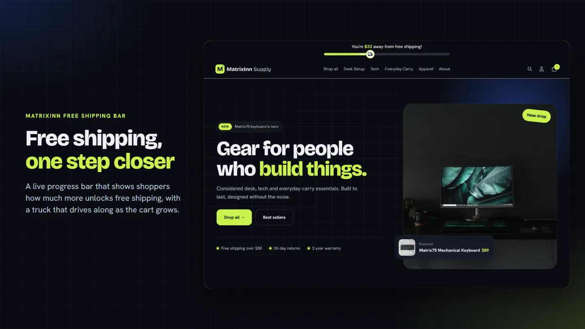 Store with a free shipping bar and a truck on the progress bar