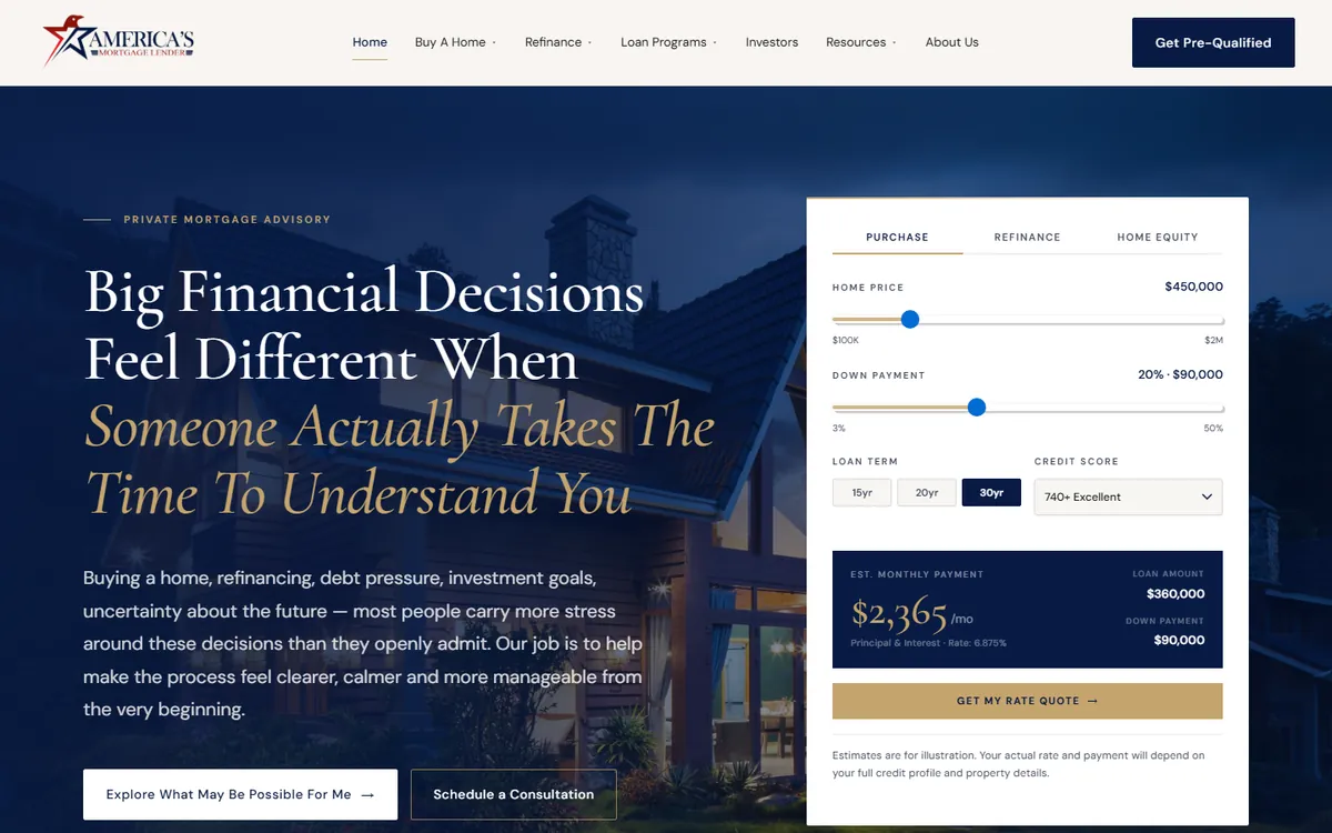 Americas Mortgage Lenders homepage