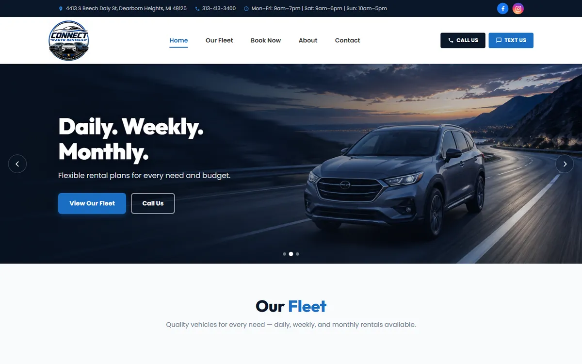 Connect Auto Rentals homepage