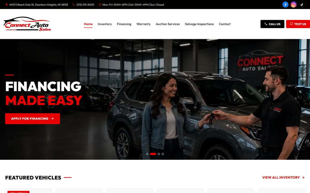 Connect Auto Sales homepage